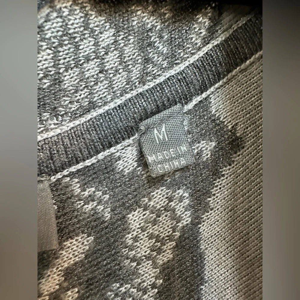 Neiman Marcus Designer Gray & Cream Chic Open Front Waterfall Cardigan Size M